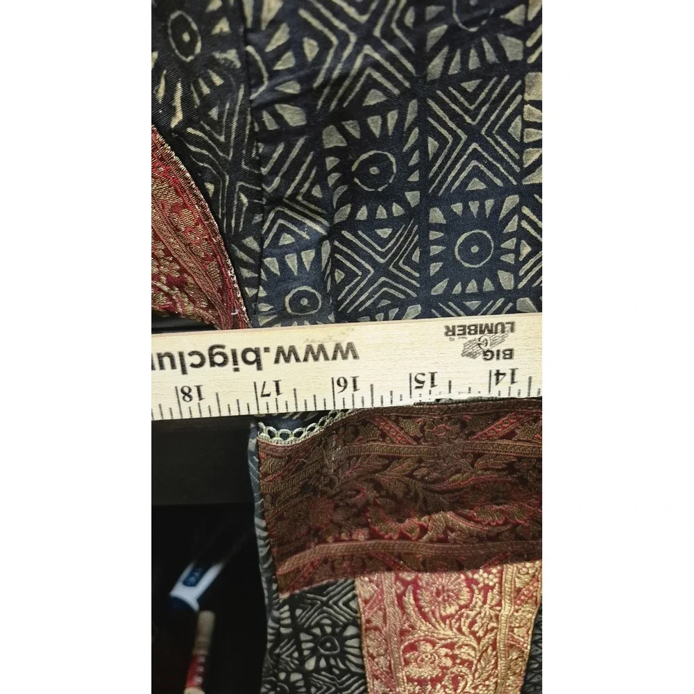 VINTAGE Handmade Kurta Dress Boho Prairie Geometric Print Red‎ Gold Size M L